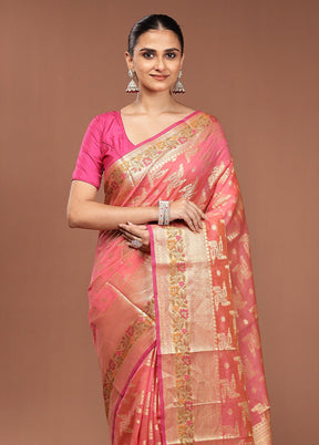 Pink Cotton Saree With Blouse Piece