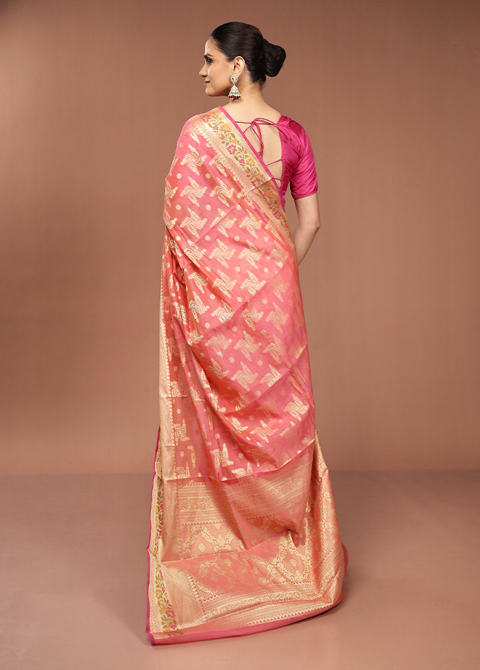 Pink Cotton Saree With Blouse Piece