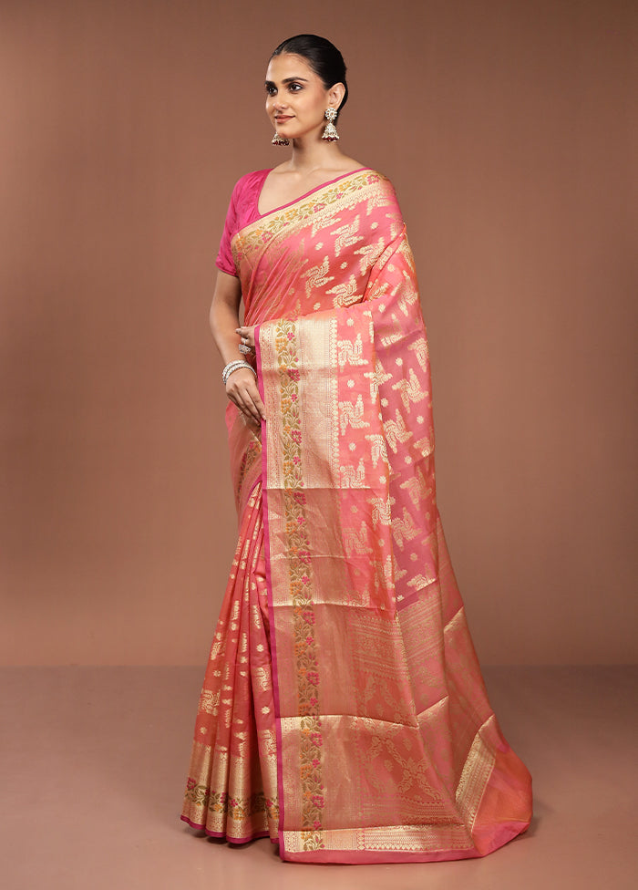 Pink Cotton Saree With Blouse Piece
