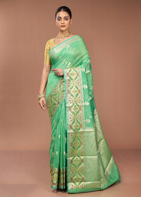 Green Cotton Saree With Blouse Piece
