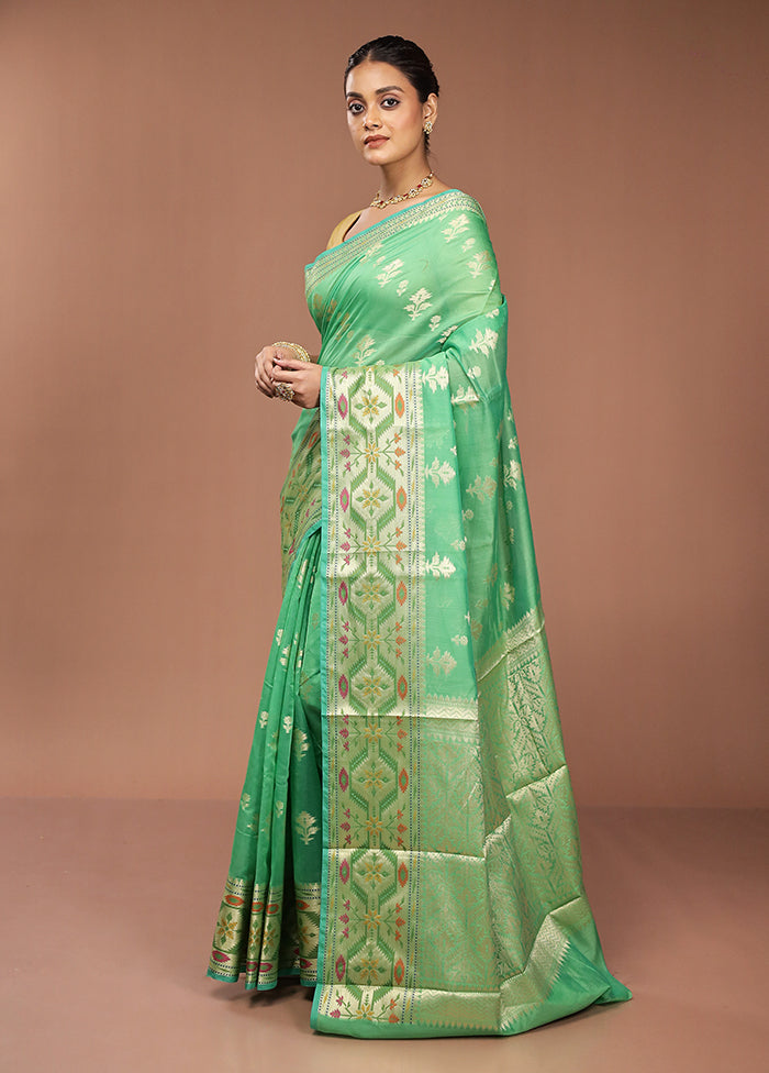 Green Cotton Saree With Blouse Piece