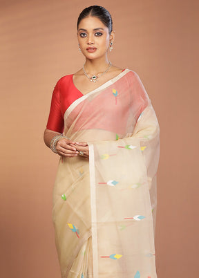 Cream Handloom Matka Pure Silk Saree With Blouse Piece