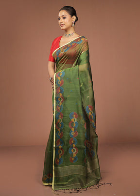 Green Handloom Matka Pure Silk Saree With Blouse Piece