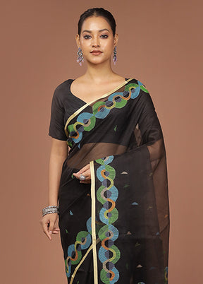 Black Handloom Matka Pure Silk Saree With Blouse Piece