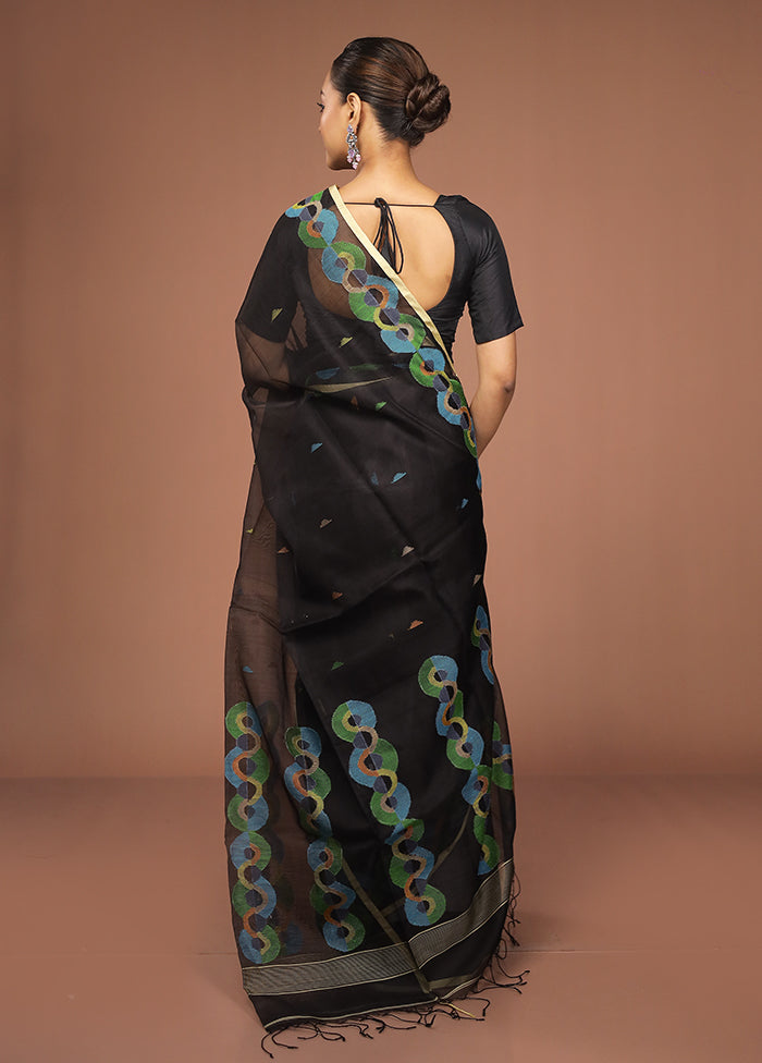 Black Handloom Matka Pure Silk Saree With Blouse Piece