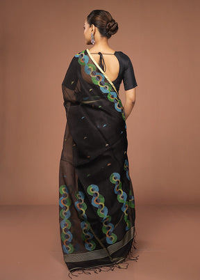 Black Handloom Matka Pure Silk Saree With Blouse Piece