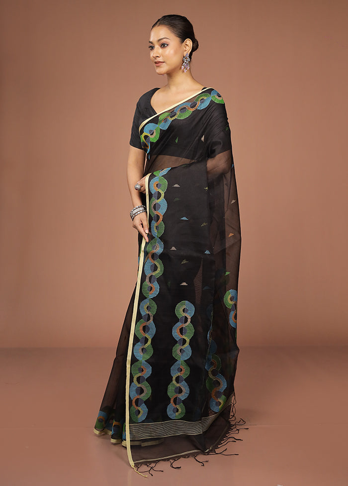 Black Handloom Matka Pure Silk Saree With Blouse Piece