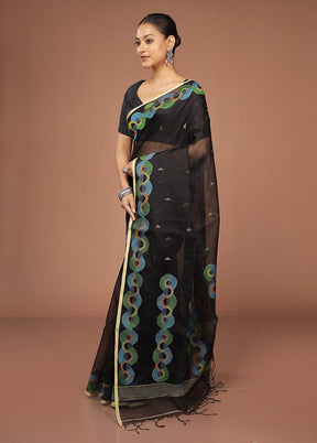 Black Handloom Matka Pure Silk Saree With Blouse Piece