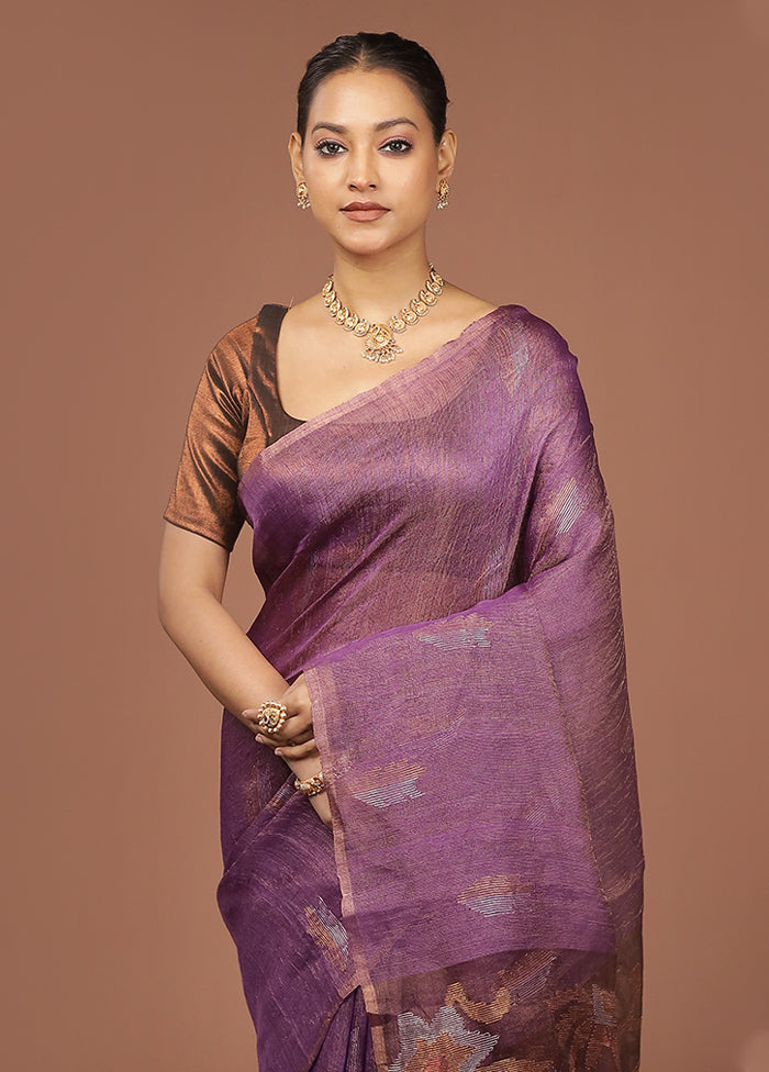 Purple Handloom Matka Pure Silk Saree With Blouse Piece