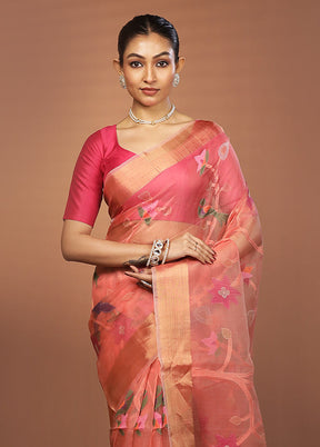 Pink Handloom Matka Pure Silk Saree With Blouse Piece