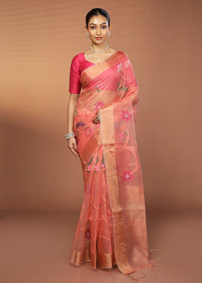Pink Handloom Matka Pure Silk Saree With Blouse Piece