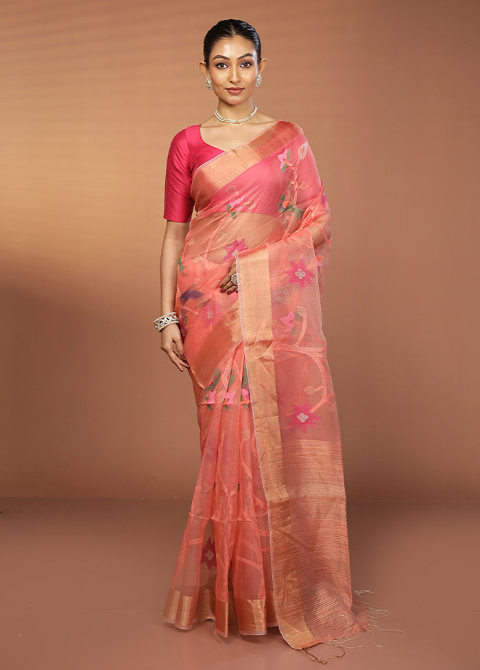 Pink Handloom Matka Pure Silk Saree With Blouse Piece