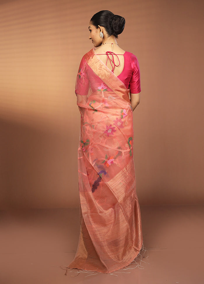 Pink Handloom Matka Pure Silk Saree With Blouse Piece