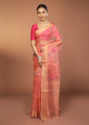 Pink Handloom Matka Pure Silk Saree With Blouse Piece