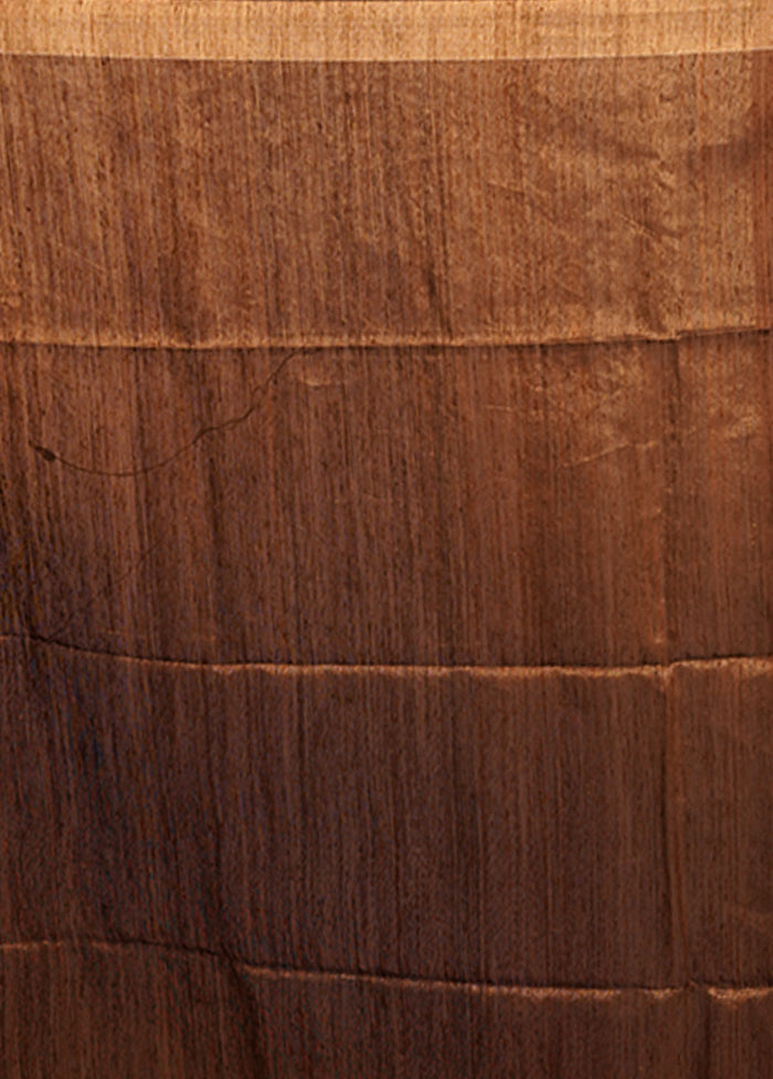 Brown Handloom Matka Pure Silk Saree With Blouse Piece