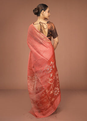 Rust Handloom Matka Pure Silk Saree With Blouse Piece