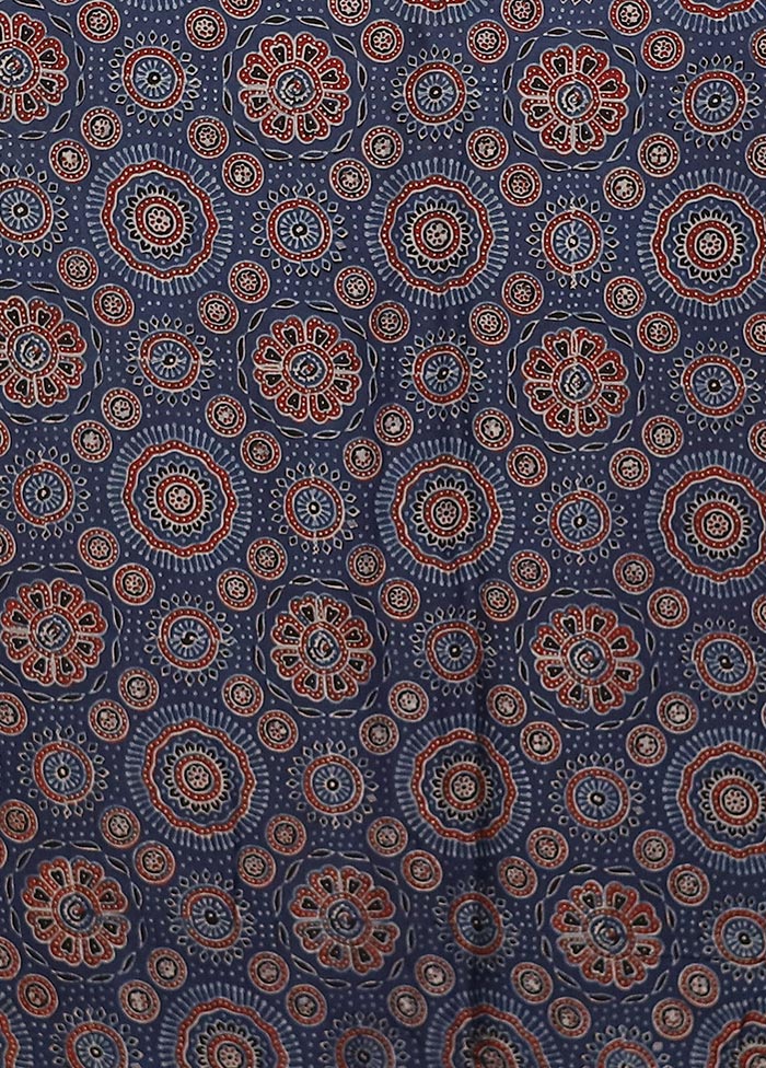 Blue Printed Pure Silk Saree Without Blouse Piece