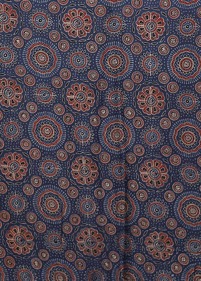 Blue Printed Pure Silk Saree Without Blouse Piece