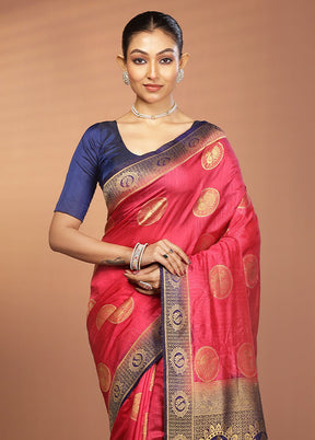 Pink Dupion Silk Saree With Blouse Piece