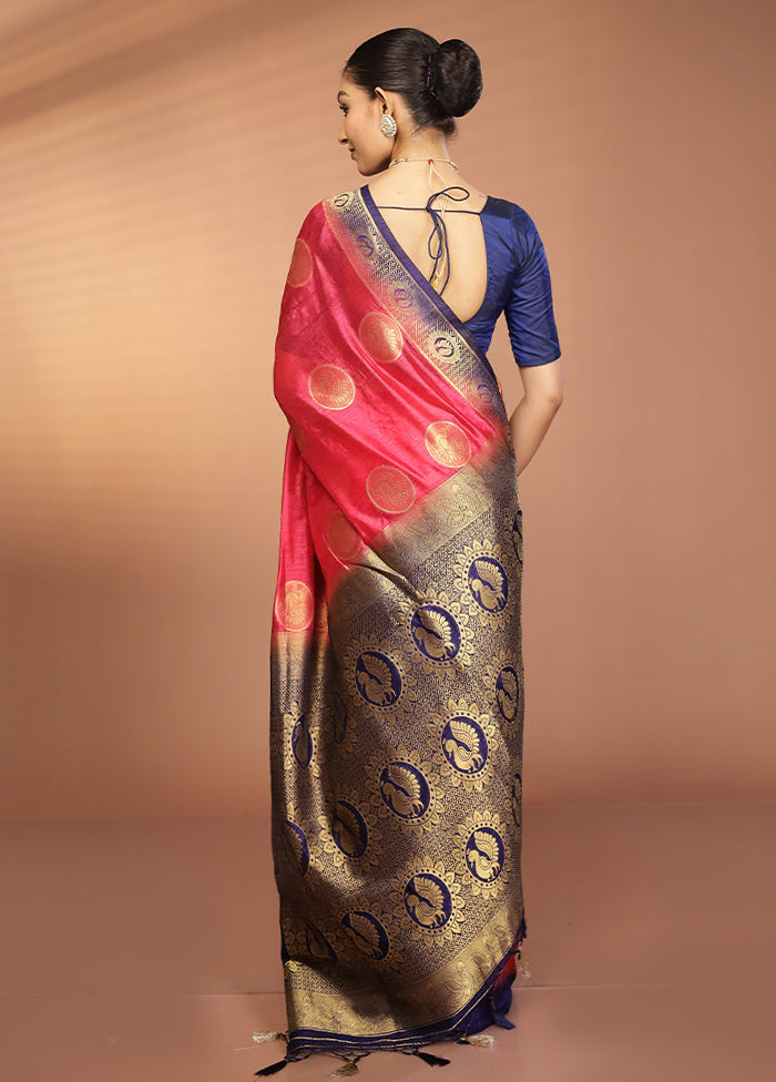 Pink Dupion Silk Saree With Blouse Piece