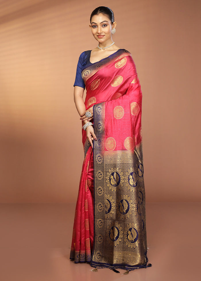 Pink Dupion Silk Saree With Blouse Piece
