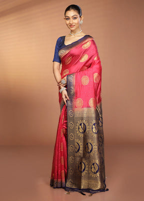 Pink Dupion Silk Saree With Blouse Piece