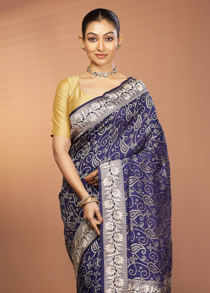 Blue Dupion Silk Saree With Blouse Piece