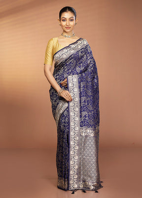 Blue Dupion Silk Saree With Blouse Piece