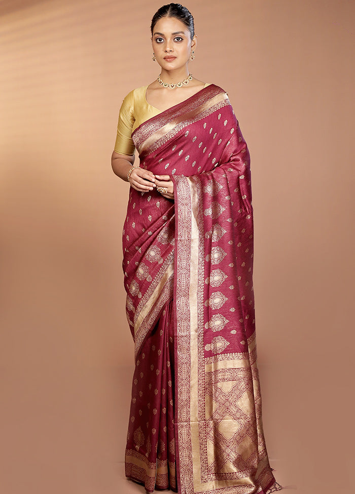Maroon Dupion Silk Saree With Blouse Piece