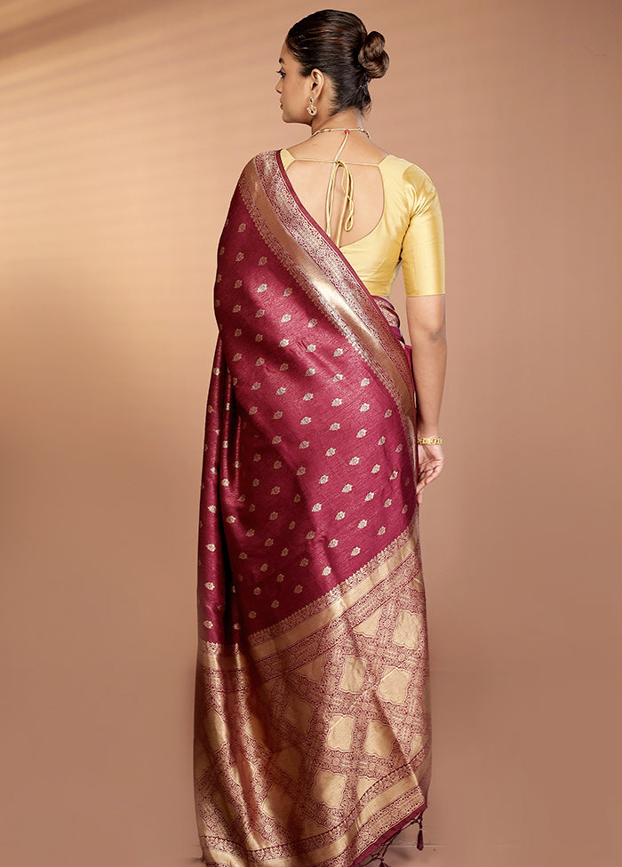 Maroon Dupion Silk Saree With Blouse Piece