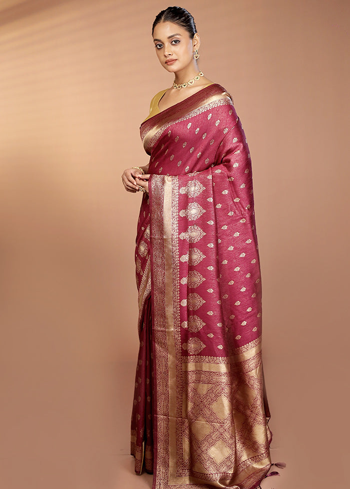 Maroon Dupion Silk Saree With Blouse Piece