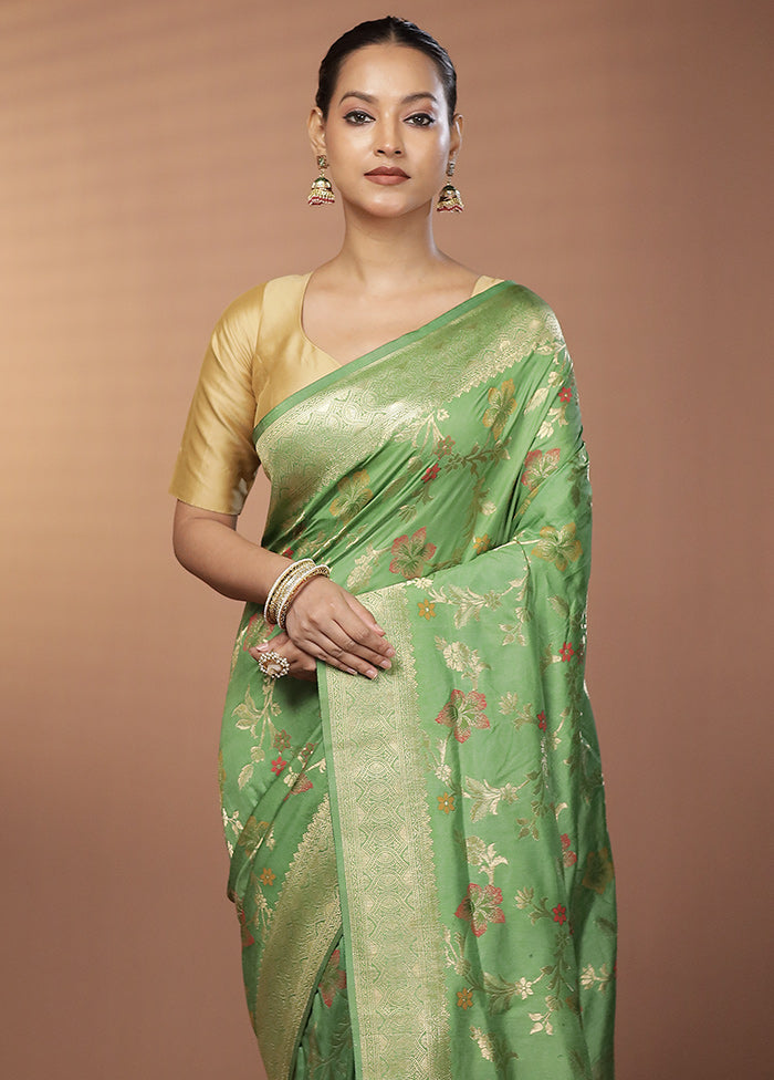 Green Dupion Silk Saree With Blouse Piece