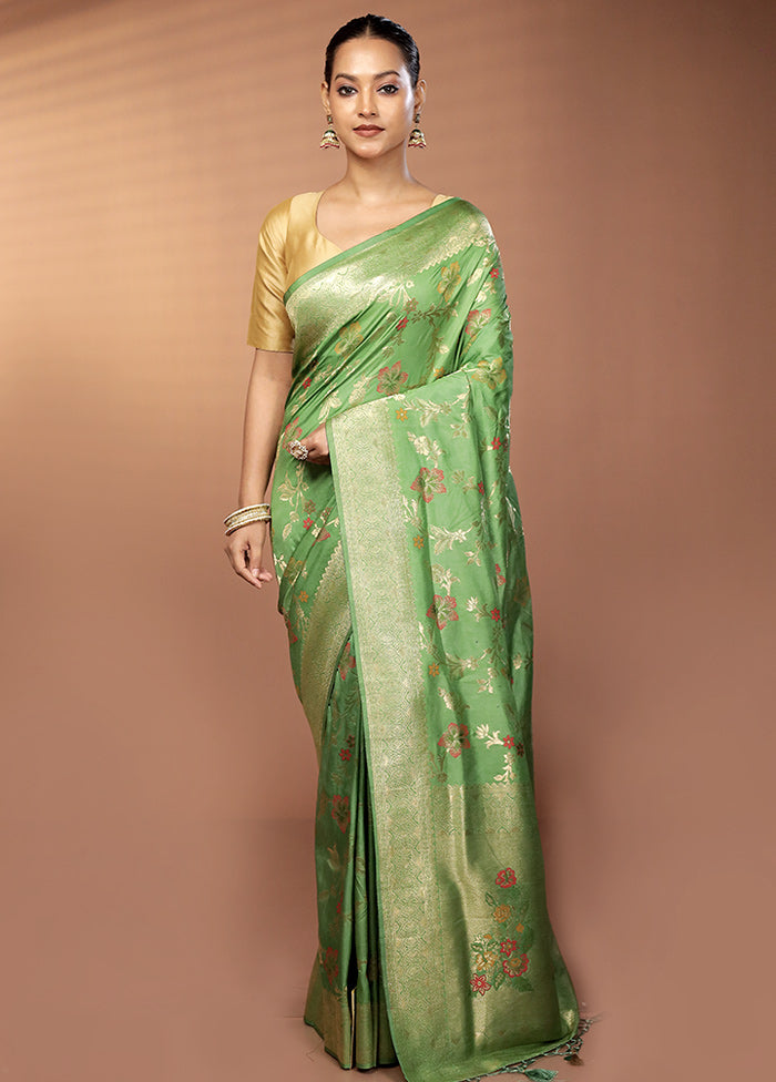 Green Dupion Silk Saree With Blouse Piece