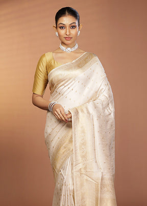 Cream Dupion Silk Saree With Blouse Piece