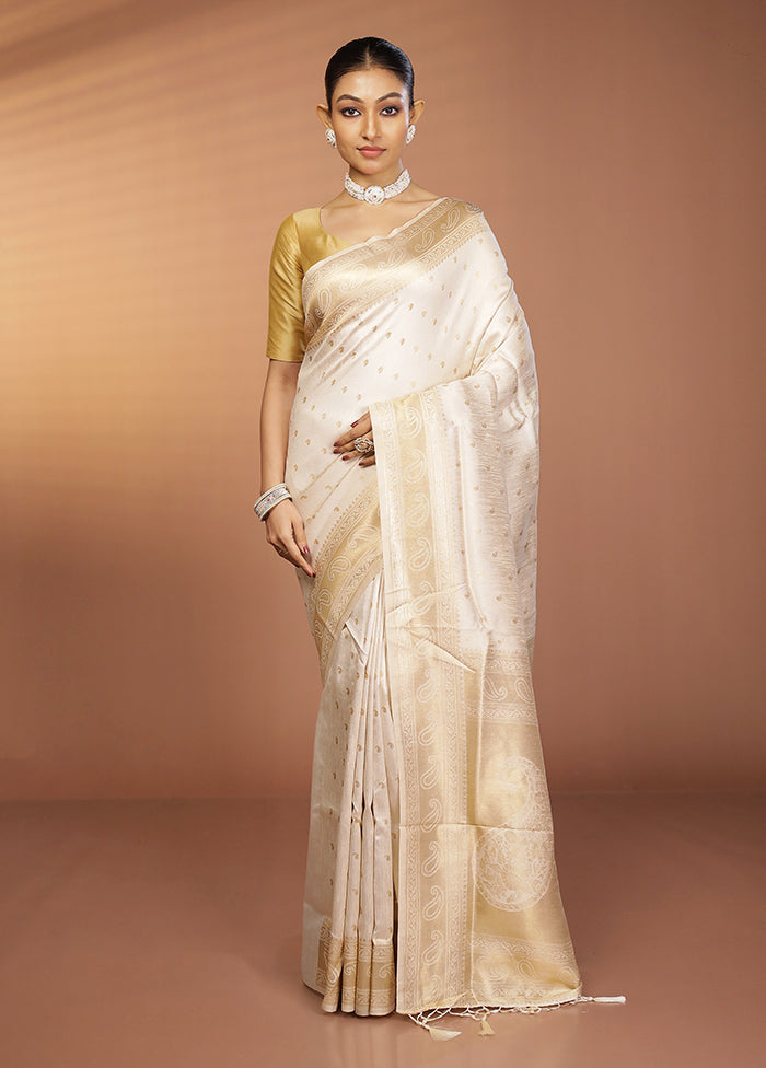 Cream Dupion Silk Saree With Blouse Piece