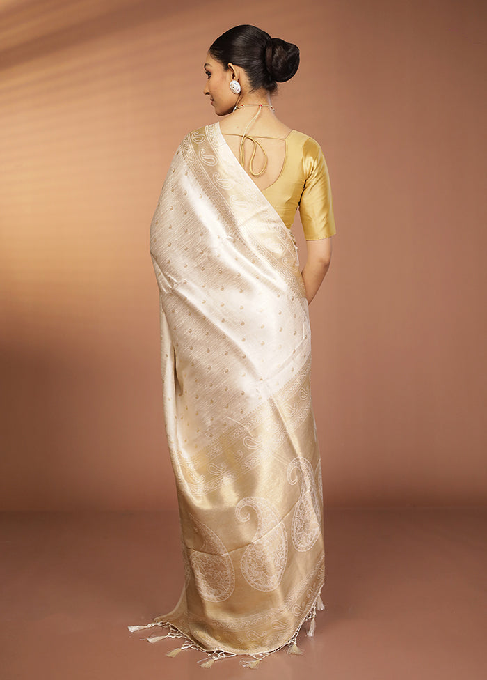 Cream Dupion Silk Saree With Blouse Piece