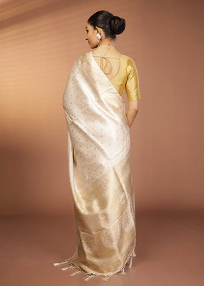 Cream Dupion Silk Saree With Blouse Piece
