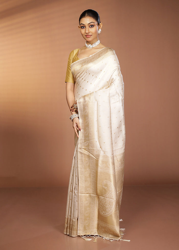 Cream Dupion Silk Saree With Blouse Piece