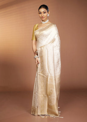 Cream Dupion Silk Saree With Blouse Piece