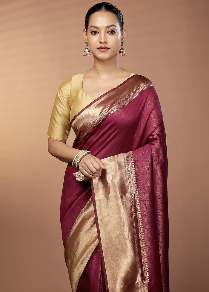 Purple Dupion Silk Saree With Blouse Piece