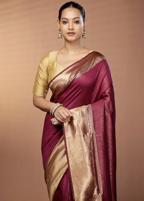 Purple Dupion Silk Saree With Blouse Piece