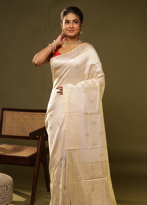 Cream Dupion Silk Saree With Blouse Piece
