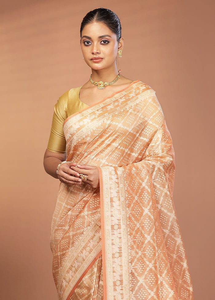 Rust Tissue Silk Saree With Blouse Piece