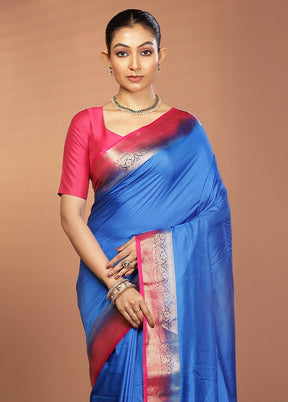 Blue Dupion Silk Saree With Blouse Piece