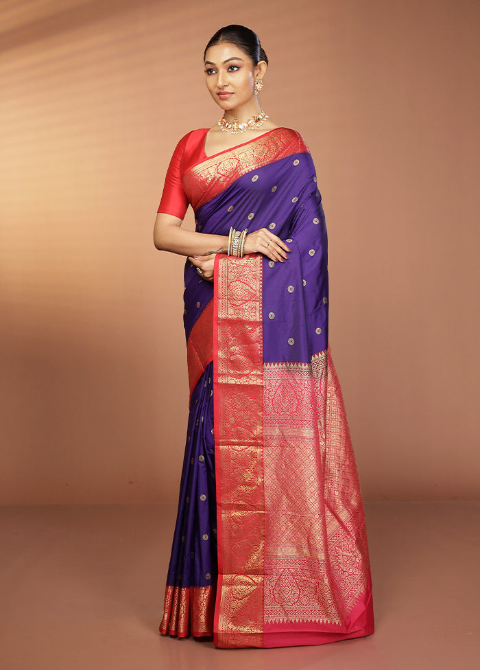 Blue Kanjivaram Silk Saree With Blouse Piece