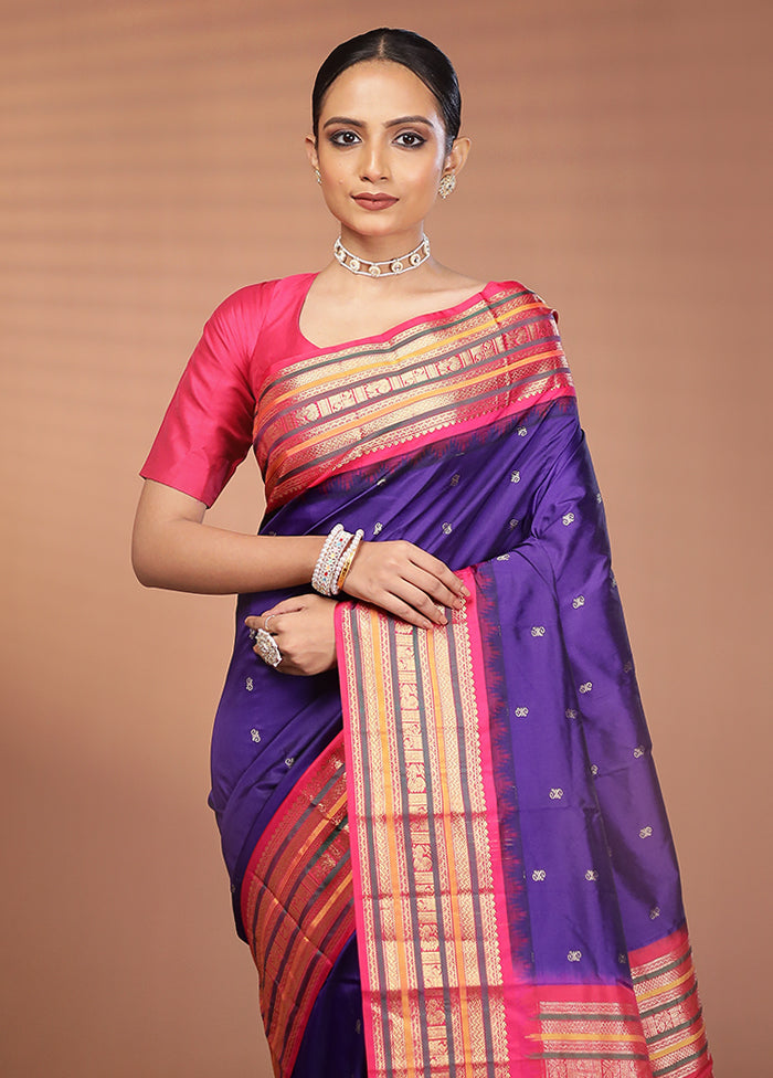 Blue Kanjivaram Silk Saree With Blouse Piece
