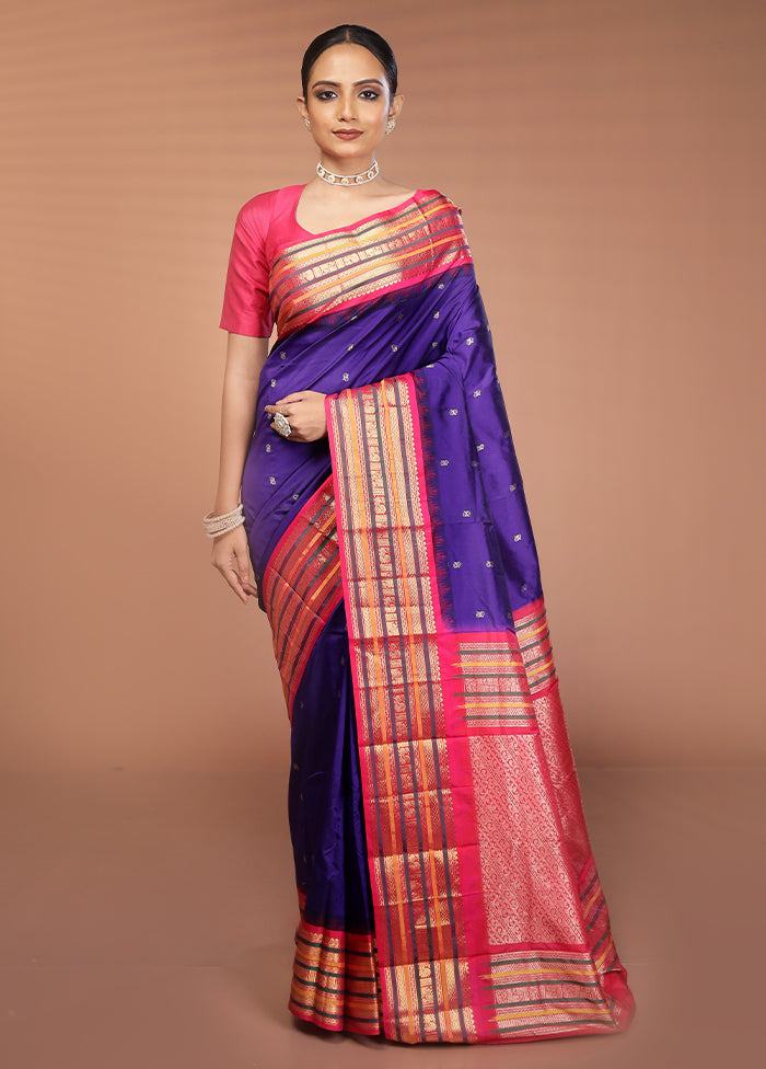 Blue Kanjivaram Silk Saree With Blouse Piece