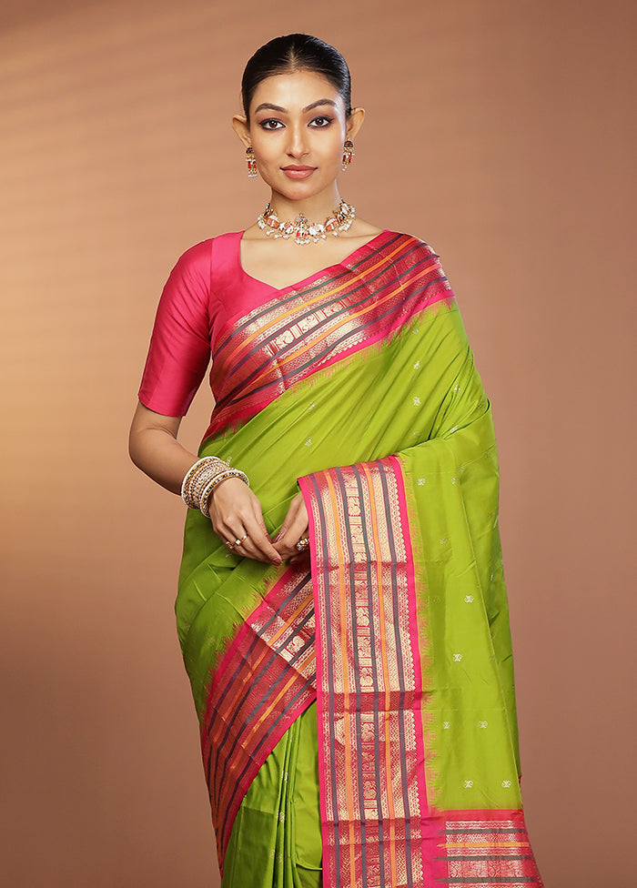 Green Kanjivaram Silk Saree With Blouse Piece