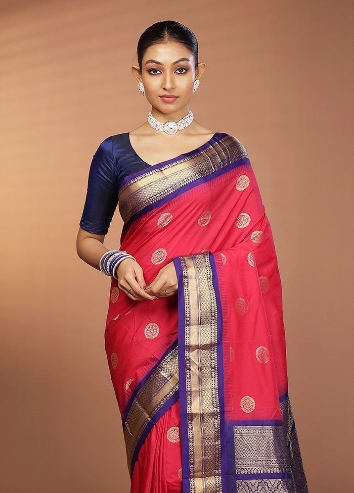 Pink Kanjivaram Silk Saree With Blouse Piece