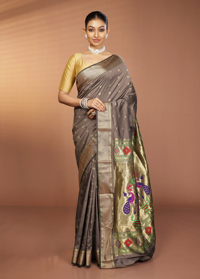Grey Kanjivaram Silk Saree With Blouse Piece